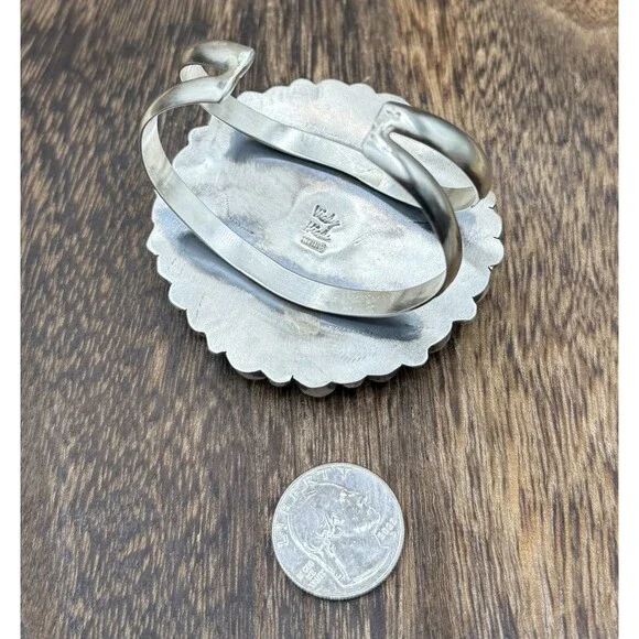 Navajo Handmade Sterling Silver Sonoran Gold Turquoise Mega Cuff Bracelet - Picture 8 of 9